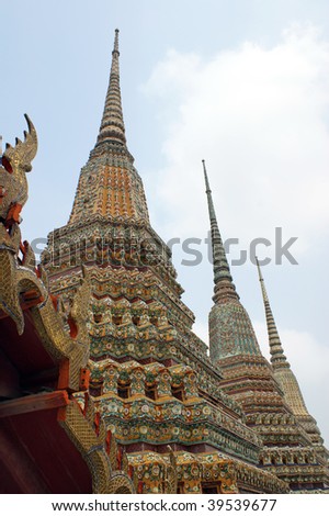 Details from Wat Pho, also known as The Temple of the Reclining Buddha, which is a Buddhist temple in Phra Nakhon district, Bangkok, Thailand