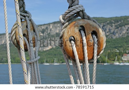 Details from a ship sailing on Lake Garda which is the largest lake in Italy
