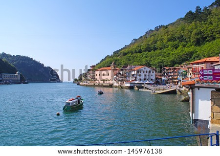 Small old houses in the beginning of the harbour of Pasaia in the Donibane district east of San Sebastian