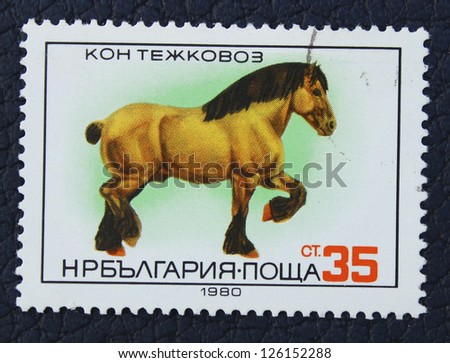 BULGARIA - CIRCA 1980: A stamp printed in the BULGARIA, shows heavy horse, circa 1980