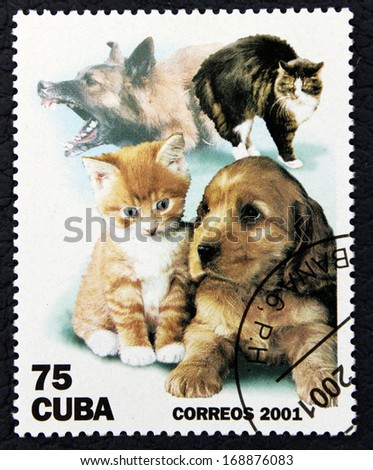 CUBA - CIRCA 2001: A stamp printed in the Cuba, shows the dogs, circa 2001