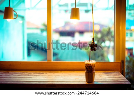 Cup of coffee on table in cafe, Classic coffee shop