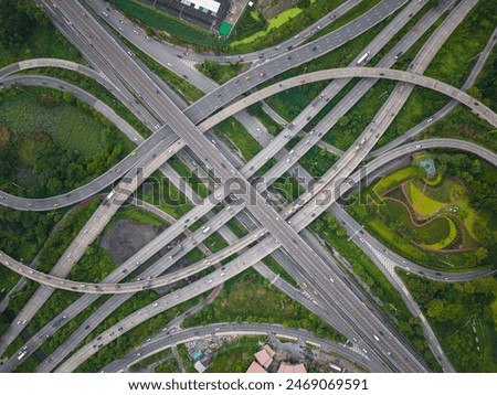 Similar – Image, Stock Photo Urban road junction in suburb area