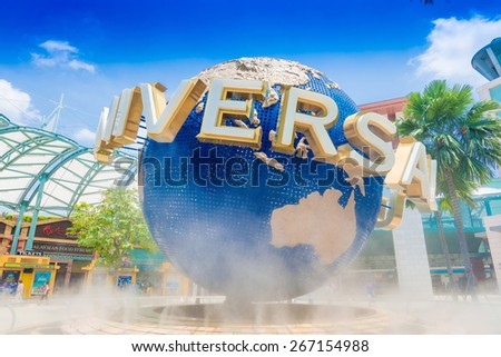 SINGAPORE - MARCH, 6 UNIVERSAL STUDIOS SINGAPORE sign on March 6,2015. Universal Studios Singapore is a theme park located within Resorts World Sentosa on Sentosa Island, Singapore