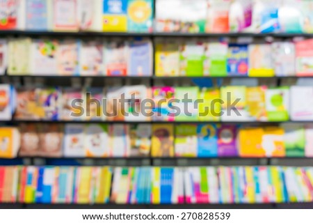 Blurred background of book store on shelf, Book shopping center