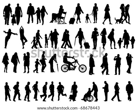 Another Over Fifty People Black Silhouettes On White Background. Vector ...