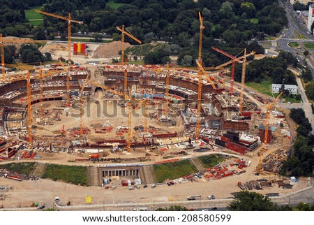Construction in progress. Polish National Stadium in Warsaw. Date 05.08.2009 . Editorial image.