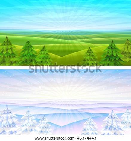 Summer and winter rolling sceneries with fir-trees (other landscapes are in my gallery)