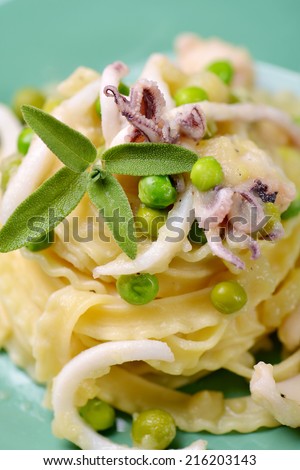 pasta with potatoes and squid