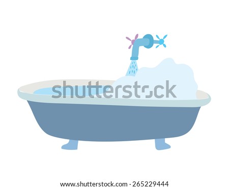 Sketch bath filled with water and foam  on white background. Vector illustration.