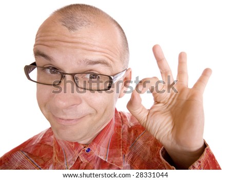 Middle aged man expressing positivity isolated over white background