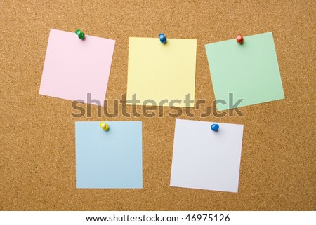 Cork board with five blank notes, add your own text