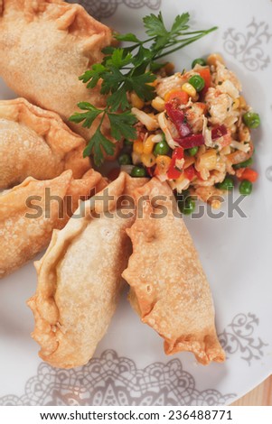 Fried empanadas, popular Latin American food served as snack or appetizer