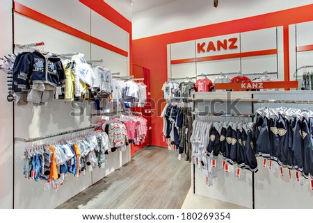 KIEV, UKRAINE - SEPTEMBER 17: Kanz shop/ The company has made it to its business to offer each child the appropriate piece of clothing. September 17, 2013 in Kiev, Ukraine