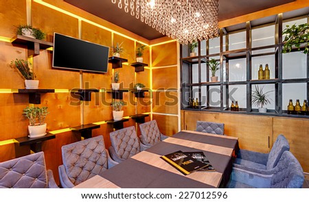 KIEV, UKRAINE - OCTOBER 20: Grandee bar and restaurant in Kiev, Ukraine, October 20, 2014. The main bar serves breakfast, lunch and dinner. Also serves refreshing drinks and coffe.