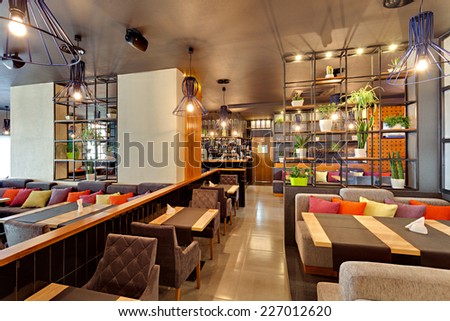 KIEV, UKRAINE - OCTOBER 20: Grandee bar and restaurant in Kiev, Ukraine, October 20, 2014. The main bar serves breakfast, lunch and dinner. Also serves refreshing drinks and coffe.