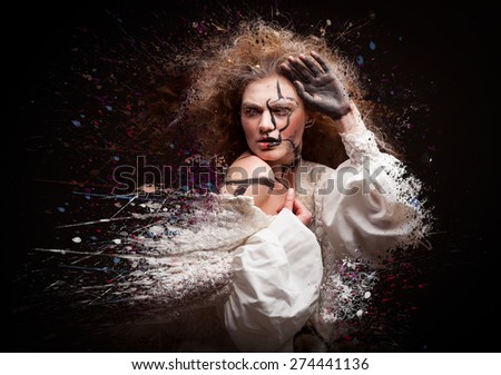 beautiful woman in white dress and paint splatter