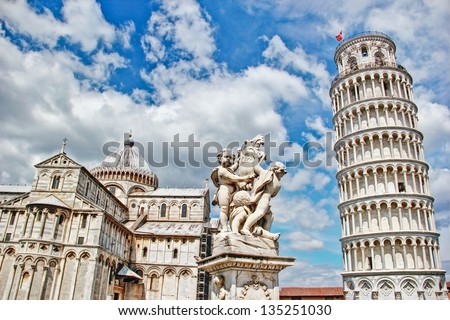 Pisa, place of miracles the leaning tower and the cathedral baptistery, Italy