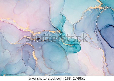 Natural  luxury abstract fluid art painting in alcohol ink technique. Tender and dreamy  wallpaper. Mixture of colors creating transparent waves and golden swirls. For posters, other printed materials Сток-фото © 