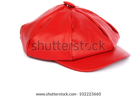 Woman red hat isolated on white background.
