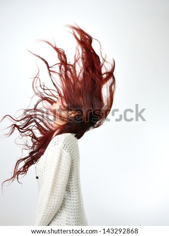 Asian women with red color long hair in modern lifestyle fashion
