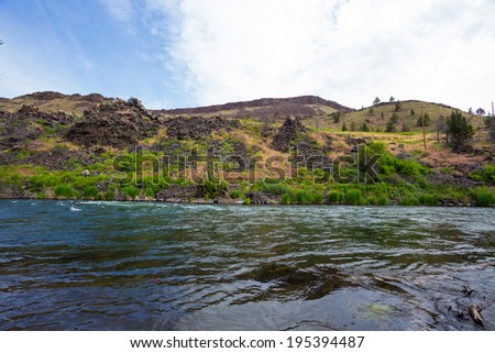 Nature scenic from the Lower Deschutes River wild and scenic canyon section on the water.
