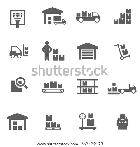 Set of warehouse logistic storage vector black icons