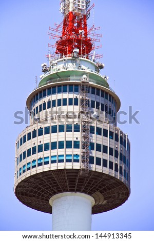 SEOUL, SOUTH KOREA - JUNE 10: N Seoul Tower with blue sky on June 10,2013 in Seoul, Korea. Built in 1969,since then, the tower has been a landmark of Seoul.
