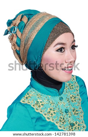 Muslim women wear veils look beautiful and packed facial expression, isolated on white background