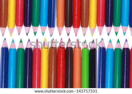 hot colors cool colors all in the color pencils, isolated on white background