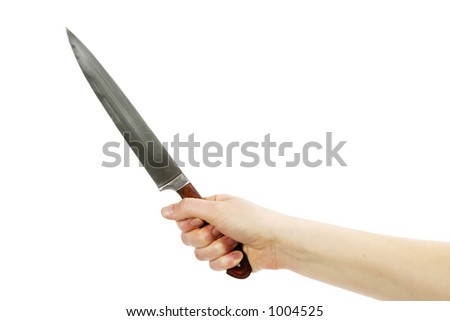 A Hand Holding A Large Butcher Knife Isolated On White With Clipping ...