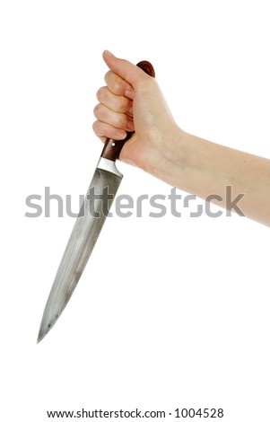 A Female Hand Holding A Large Butcher Knife (In A Stabbing Grip ...