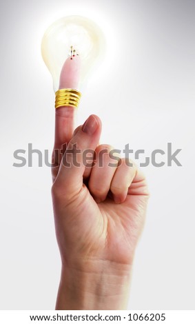 A hand holding up one finger with a light bulb on top of it.  Good Idea