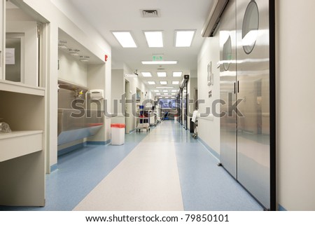 Long empty hospital corridor