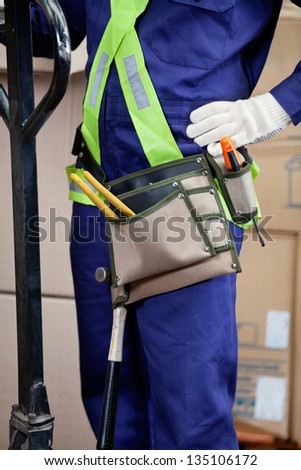 Similar – Image, Stock Photo Faceless male foreman using equipment at workshop