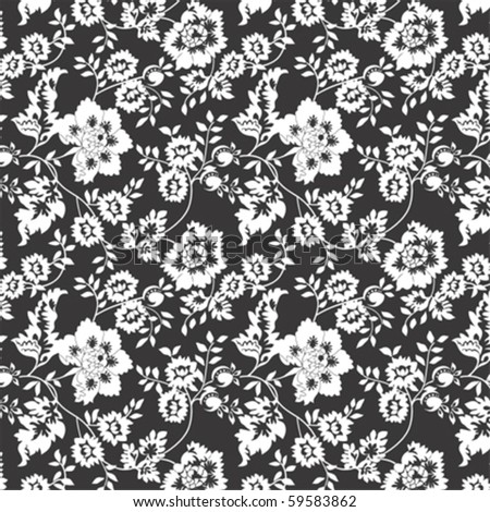 Repeating Black And White Floral Pattern, Vector Format - 59583862 ...