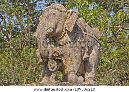 Sculpture of battle elephant close to Konark Sun temple