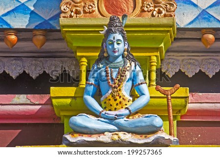 FEBRUARY 12, 2014, VISHAKHAPATNAM, ANDHRA PRADESH, INDIA - Sculpture of Lord Shiva on the wall of the temple at the top of mountain Kailasagiri