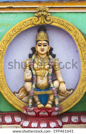 FEBRUARY 13, VISHAKHAPATNAM, ANDHRA PRADESH, INDIA - Image of the God Swami Ayyappan on the wall of Hindu temple