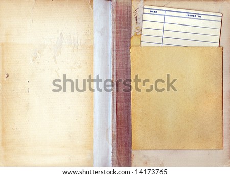 Vintage Library Book due date card in it\'s pocket attatched to an old book.