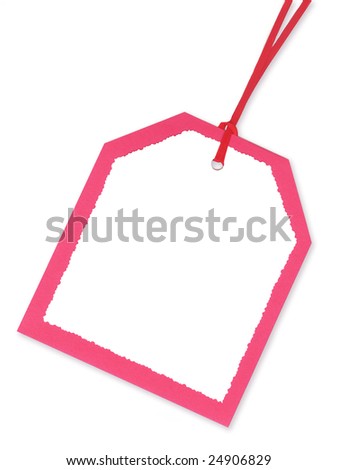 Blank gift tag in red and white. Isolated a on white background.