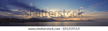 Panoramic view of sunset at Mediterranean sea on Sicily.