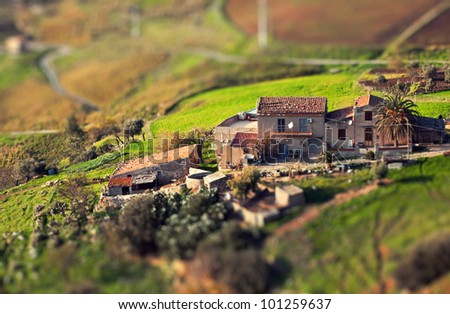 Farm in miniature./Beautiful miniature of a farm at Caccamo in green valley of Sicily.