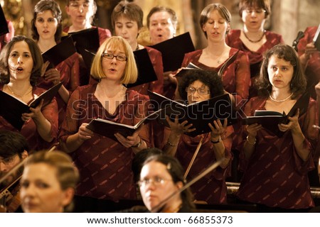 BUDAPEST, HUNGARY - MAY 13: Bartok Bela Choir on the stage of University Church on May 13, 2010 in Budapest, Hungary.