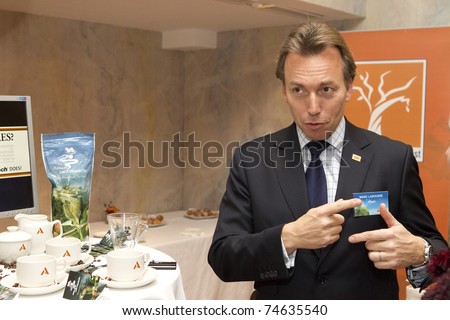 BUDAPEST, HUNGARY - APRIL 4: Marc Larousse, vice-president of Alltech Europe Company on the Feeding the World conference in the Radisson Hotel on 4 April, 2011 in Budapest, Hungary.