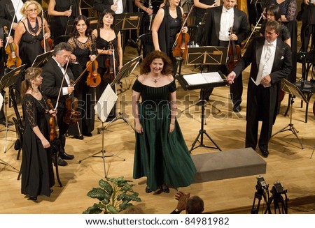 BUDAPEST, HUNGARY - SEPTEMBER 18: Klara Kolonits, singer of the Hungarian State Opera and the Danube Orchestra on the stage of ELTE University on September 18, 2011 in Budapest, Hungary.