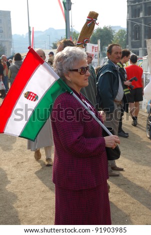 BUDAPEST, HUNGARY - OCTOBER 22: Unidentified people participate the demonstration against the social politics of hungarian government before the Parliament on October 22, 2006 in Budapest, Hungary.
