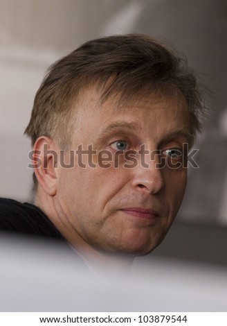 BUDAPEST, HUNGARY - MAY 29: Pal Macsai, actor, director of Orkeny Theater gives interview. on May 29, 2012.. Macsai got the Voice of the Year in 2012.