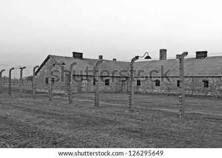 OSWIECIM, POLAND - OCTOBER 22: Barbed wire in Auschwitz Camp II, a former Nazi extermination camp on October 22, 2012 in Oswiecim, Poland. It was the biggest nazi concentration camp in Europe.