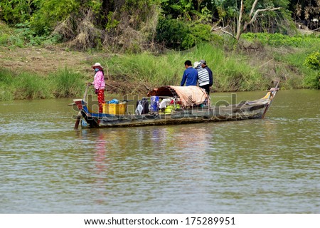 CHAO DOC, VIETNAM - DECEMBER 29: Boat on the bank of Mekong river on December 29, 2013 in Chao Doc, Vietnam.